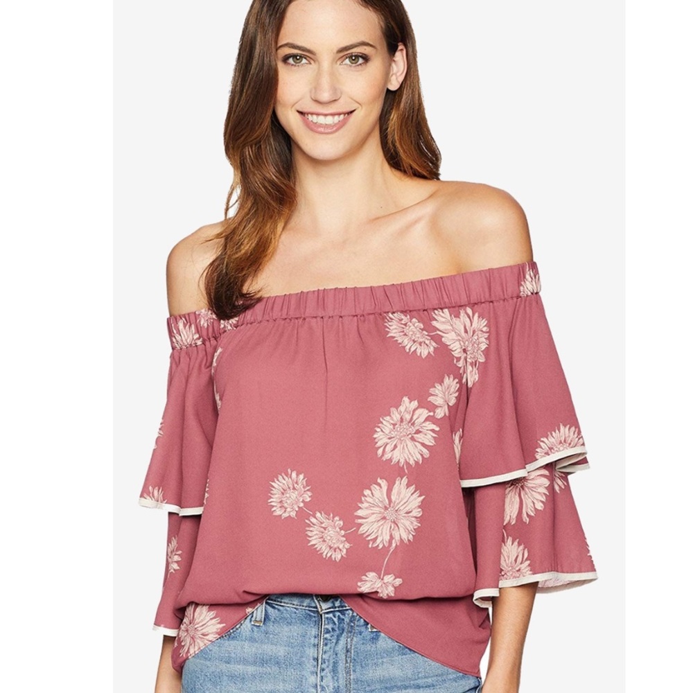 Vince Camuto NWT! Summer Rose Tiered Sleeve Chateau Floral Off-Shoulder Top